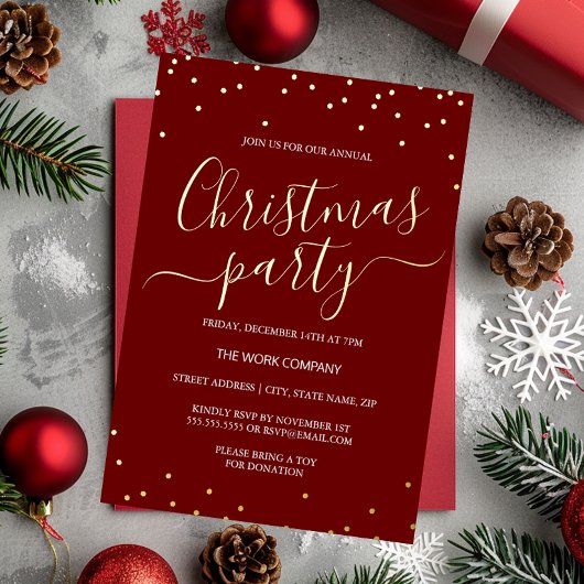 Red Corporate Christmas Party Calligraphy Confetti Folieneinladung