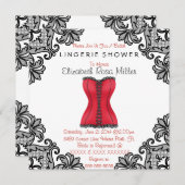 Red Corset & Black Lace Lingerie Brautparty Einladung (Vorne/Hinten)