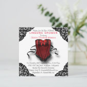 Red Corset & Black Lace Lingerie Dusche Einladung (Stehend Vorderseite)