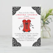 Red Corset & Black Lace Lingerie Dusche Einladung (Stehend Vorderseite)