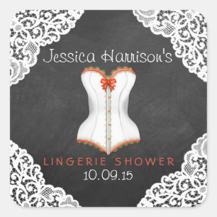 Red Corset White Lace Chalkboard Fingerie Dusche Quadratischer Aufkleber