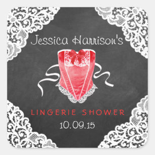 Red Corset White Lace Chalkboard Fingerie Dusche Quadratischer Aufkleber