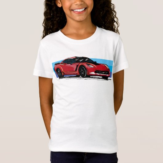 Red Corvette C7 mit Blue Stripes T-Shirt (Vorderseite)