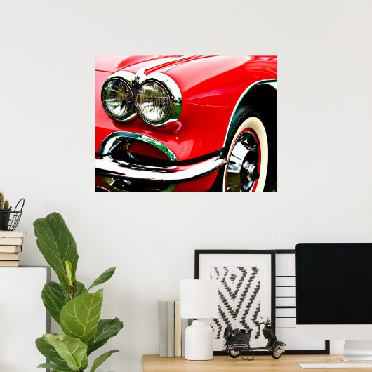 Red Corvette Headlights Poster (Heimbüro)