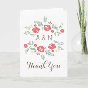 Red Country Floral Monogram Danke Karte