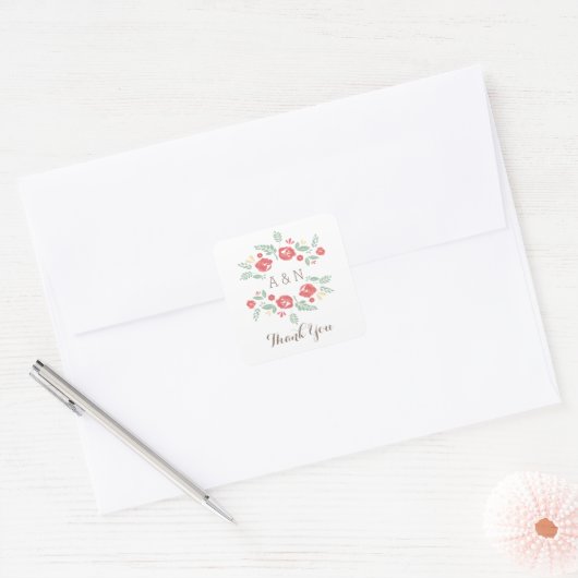 Red Country Floral Monogram Danke Stickers (Umschlag)
