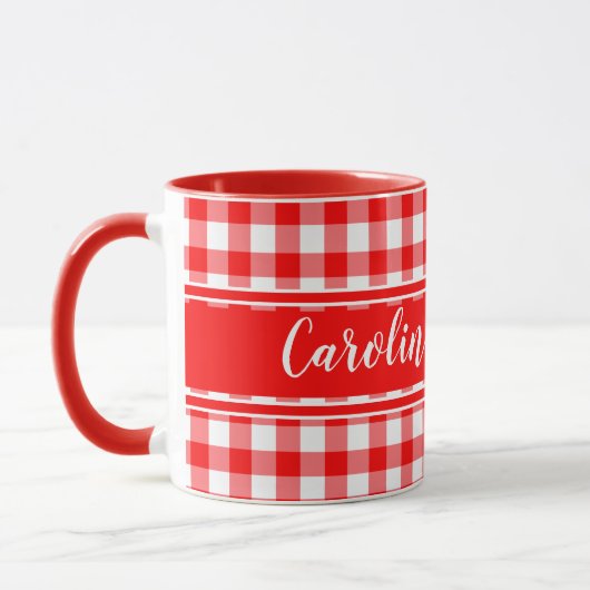Red Country Gingham Deco Bauernhof Personalisiert Tasse (Links)
