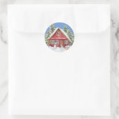 Red Country House Schnee Weihnachtszene Name Runder Aufkleber (Tasche)