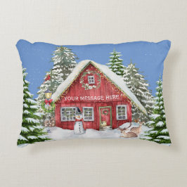 Red Country House Snow Weihnachtslandschaft Dekokissen