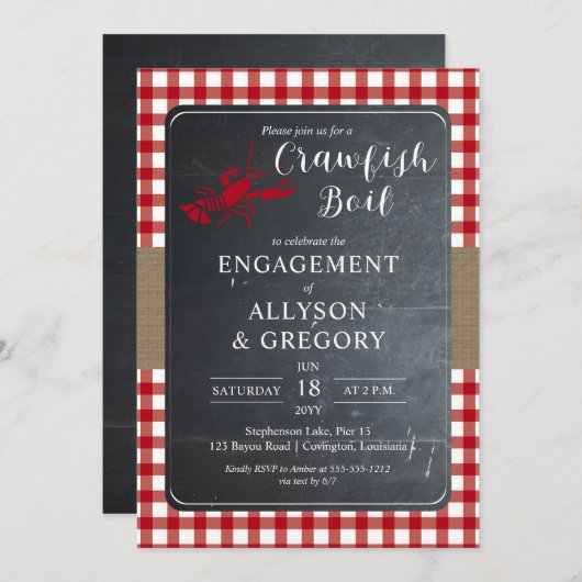 Red Country Karos Crawfish Boil Engagement Party Einladung (Vorne/Hinten)