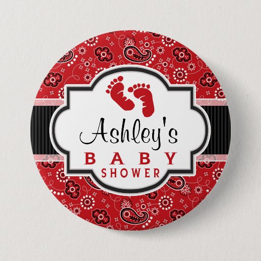 Red Country Paisley Baby Dusche Button (Vorderseite)