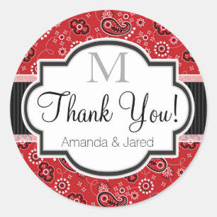 Red Country Paisley Wedding Runder Aufkleber