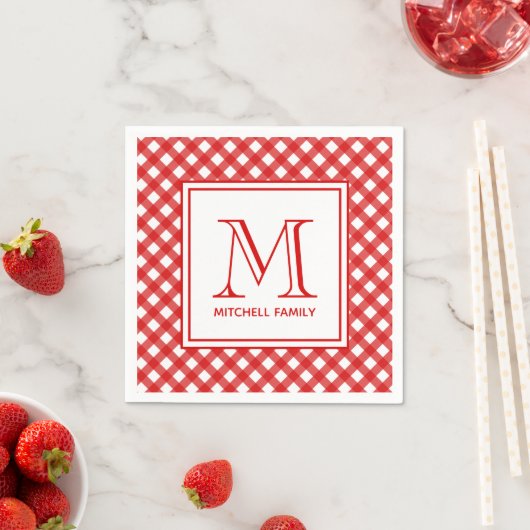 Red Country Style Gingham Pattern Mit Monogramm Serviette (Beispiel)