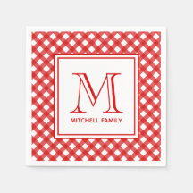 Red Country Style Gingham Pattern Mit Monogramm
