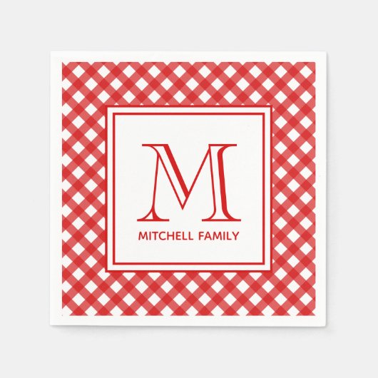 Red Country Style Gingham Pattern Mit Monogramm Serviette (Vorderseite)