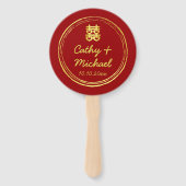 Red Couple Foto Chinesische Hochzeit doppeltes Glü Fächer (Vorderseite)