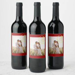 Red Couple Foto Chinesisches Logo für die Hochzeit Weinetikett