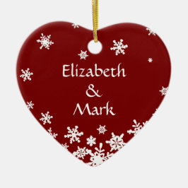 Red Couple Name Jahr Weihnachten Schneeflocke Herz Keramik Ornament