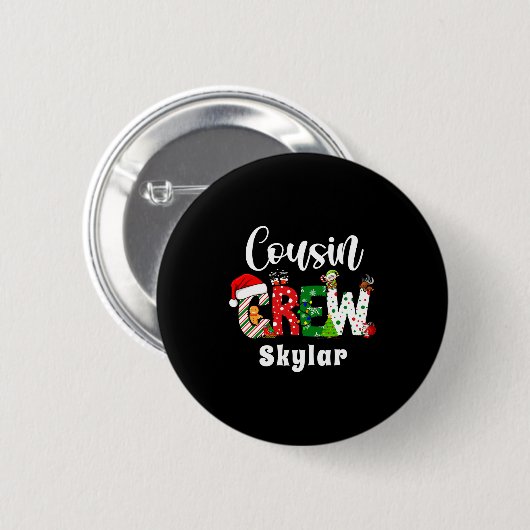 Red Cousin Crew Christmas Retro  Button (Vorne & Hinten)