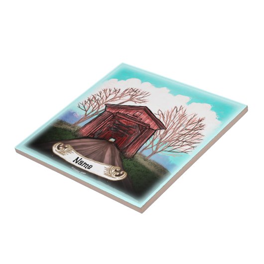 Red Covered Bridge Fliese (Seite)