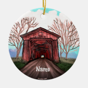 Red Covered Bridge Keramik Ornament