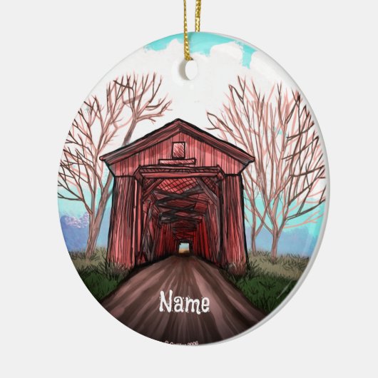 Red Covered Bridge Keramik Ornament (Links)
