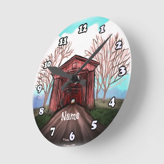 Red Covered Bridge Runde Wanduhr (Winkel)