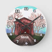 Red Covered Bridge Runde Wanduhr (Vorderseite)