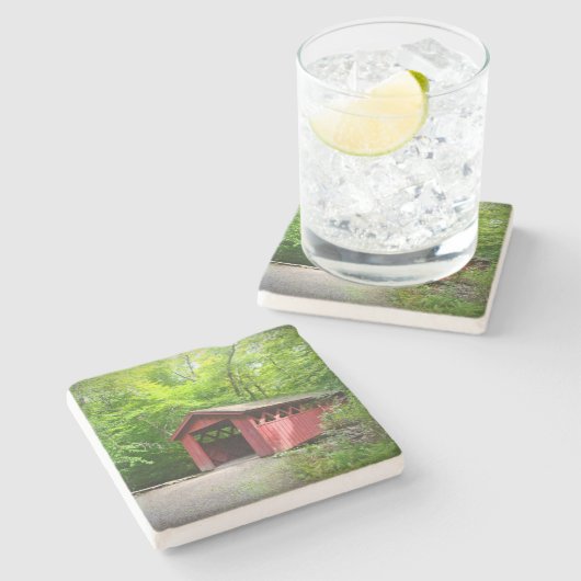 Red Covered Bridge Steinuntersetzer (Seitenansicht)