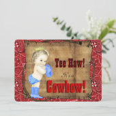 Red Cowboy Baby Dusche Einladung (Stehend Vorderseite)