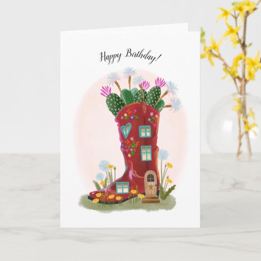 Red Cowboy Boot und Cactus Birthday Card Karte (Gelbe Blume)