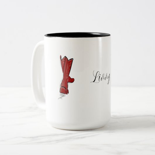 Red Cowboy Boots Country Script Custom Zweifarbige Tasse (Vorderseite Links)