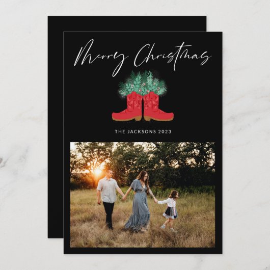 Red Cowboy Boots und Spruce Frohe Weihnachten (Vorne/Hinten)