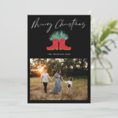 Red Cowboy Boots und Spruce Frohe Weihnachten (Stehend Vorderseite)