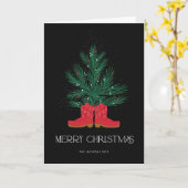 Red Cowboy Boots und Spruce Frohe Weihnachten Karte (Gelbe Blume)