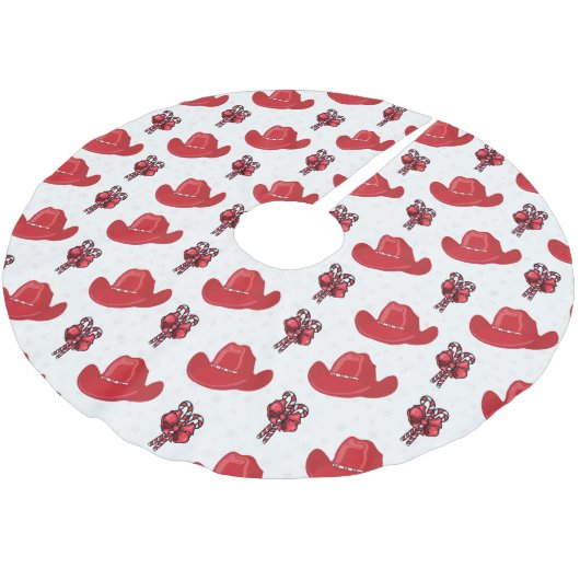 Red Cowboy Hats und Candy Canes Polyester Weihnachtsbaumdecke (Schrägansicht)