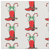 Red Cowboy Stiefel und Candy Canes Holiday Stoff (Nahaufnahme)