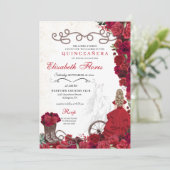 Red Cowgirl Ranchero Western Quinceanera Einladung (Stehend Vorderseite)