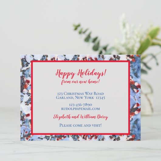 Red Crab Apple Berries in Snow New Zuhause Card Einladung (Stehend Vorderseite)