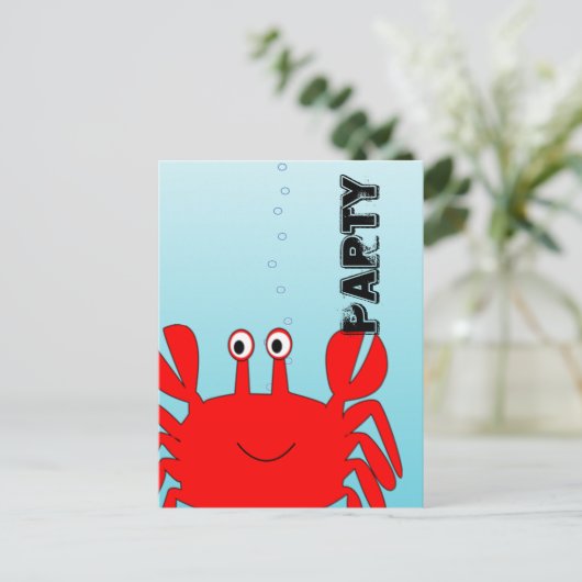 Red Crab Beach Party Einladungen (Stehend Vorderseite)