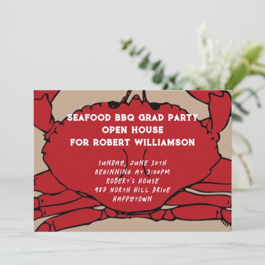 Red Crab Boil GRILLEN Party Abschluss Einladung (Stehend Vorderseite)
