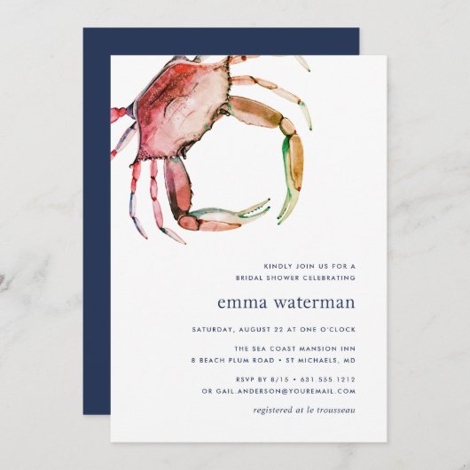 Red Crab Bridal Dusche Einladung (Vorne/Hinten)