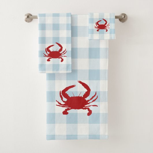 Red Crab Check Gingham Pattern Bath Towel Set (Insitu)