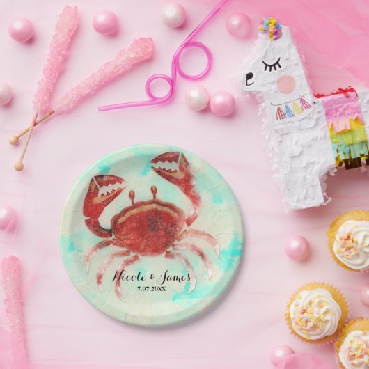 Red Crab Elegant Beach Party Verlobung Custom Pappteller (Party)