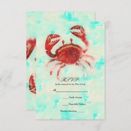 Red Crab Elegant Beach Verlobung Wedding RSVP Einladung (Vorne/Hinten)