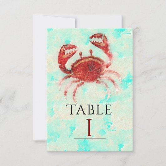 Red Crab Elegante Beach Party Tischnummer Card (Vorderseite)