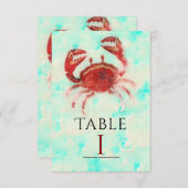 Red Crab Elegante Beach Party Tischnummer Card (Vorne/Hinten)