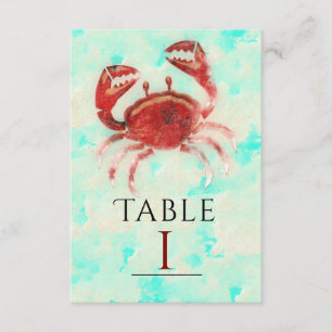 Red Crab Elegante Beach Party Tischnummer Card