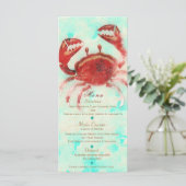 Red Crab Elegante Beach Verlobung Custom Menu Card Menükarte (Stehend Vorderseite)