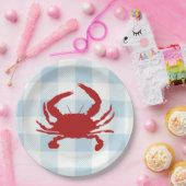 Red Crab Malerei Nautical Blue Gingham Coastal Pappteller (Party)